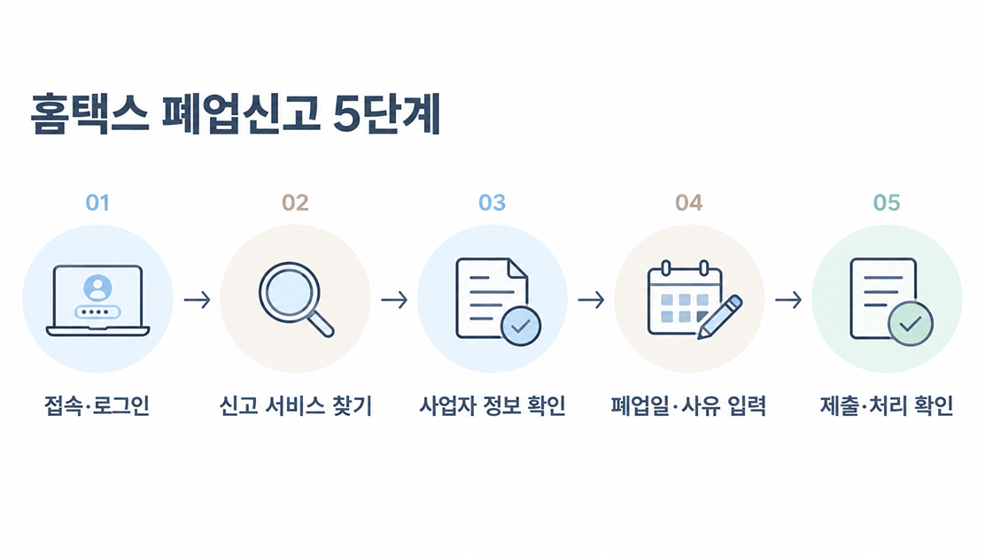홈택스에서 사업자등록 폐업을 접수하는 다섯 단계 흐름